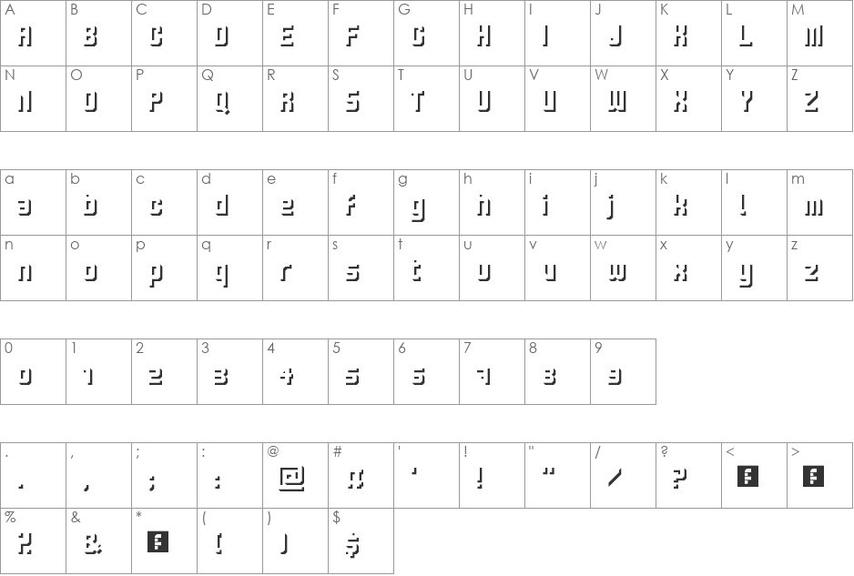Hard Light font character map preview
