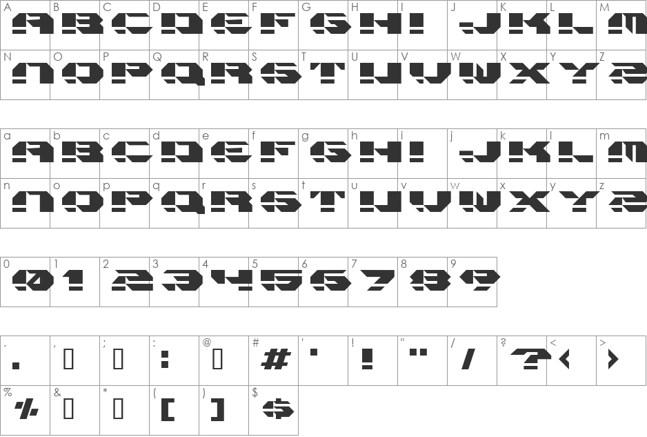 Hardcore font character map preview