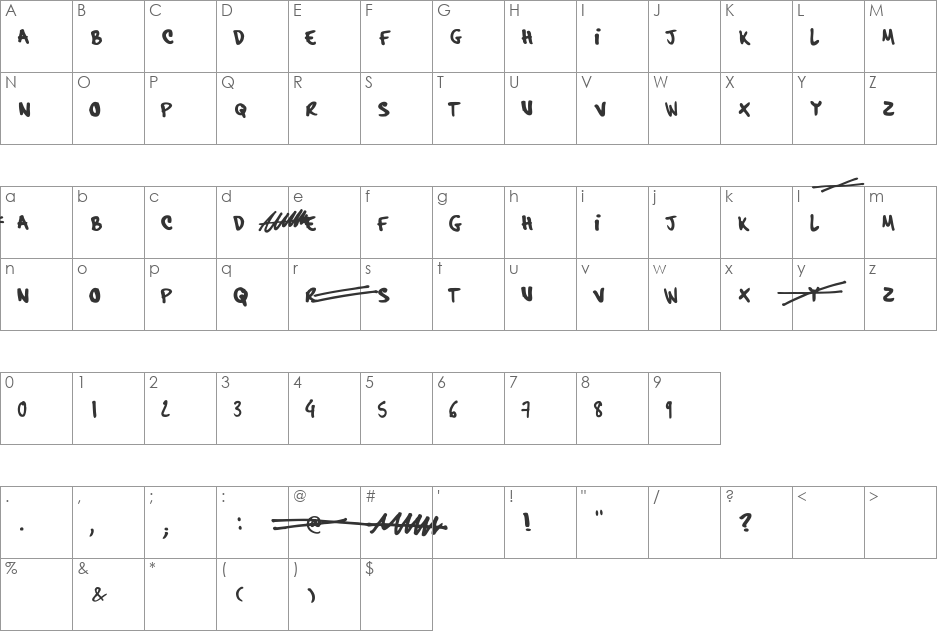 hardcore_pen_alternate font character map preview