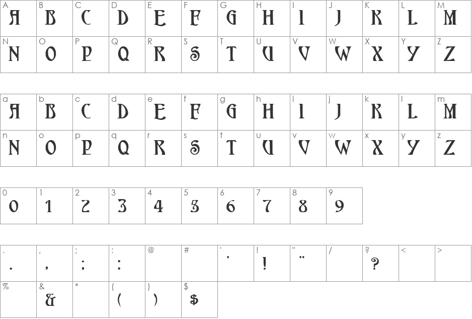 HardinCapsWide font character map preview