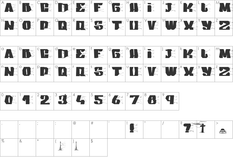 Arakphobia font character map preview