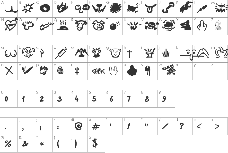 HardTalk font character map preview