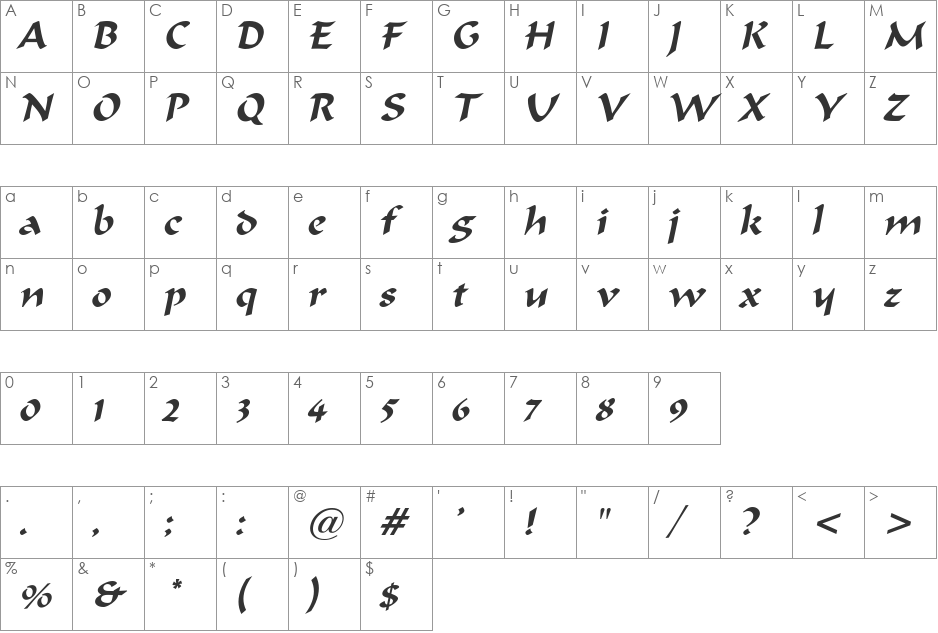 Harem font character map preview