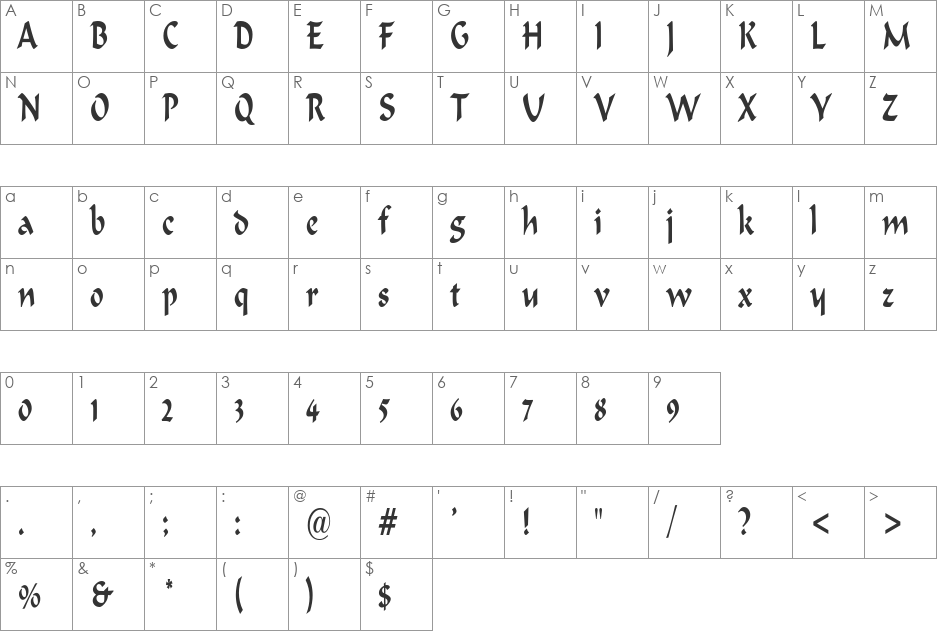 HaremCondensed font character map preview