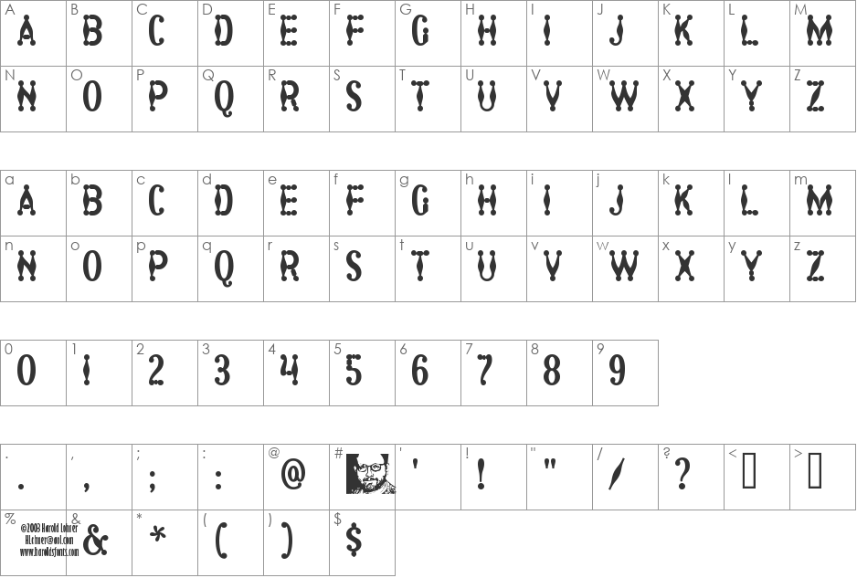 Harlequin font character map preview