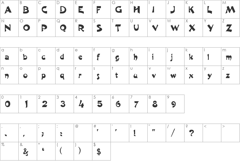 Harlequin font character map preview