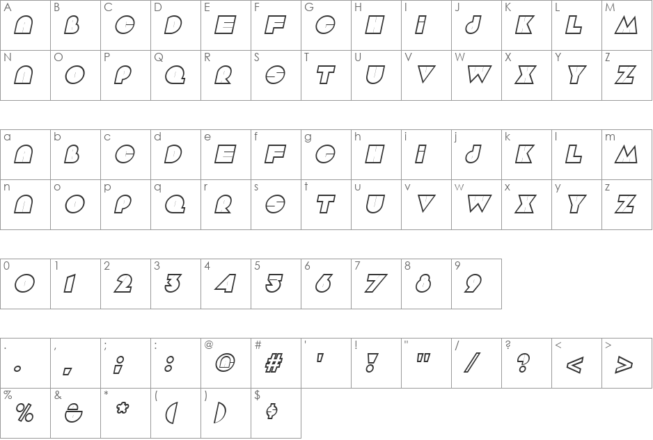 Aramis font character map preview