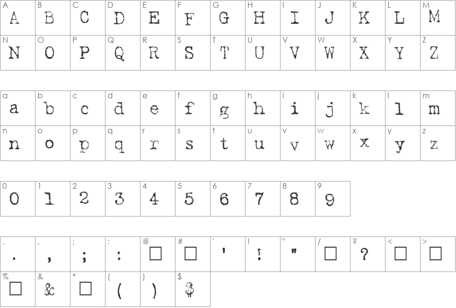 HARLEY font character map preview