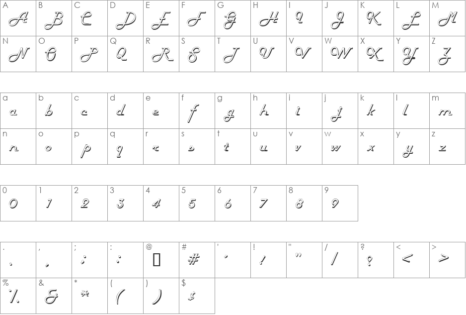 HarlonDB font character map preview