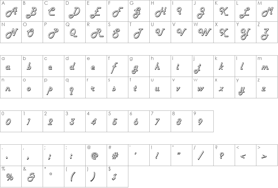 Harlow font character map preview