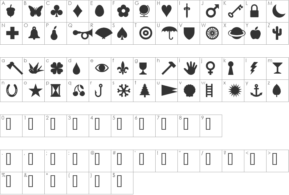 Harold's Pips font character map preview