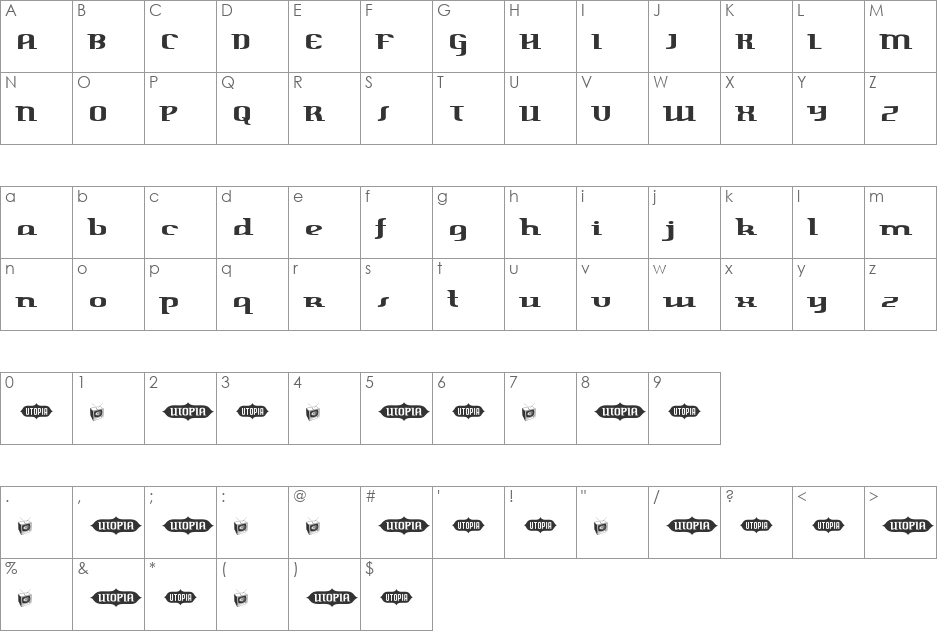 Harper Version font character map preview