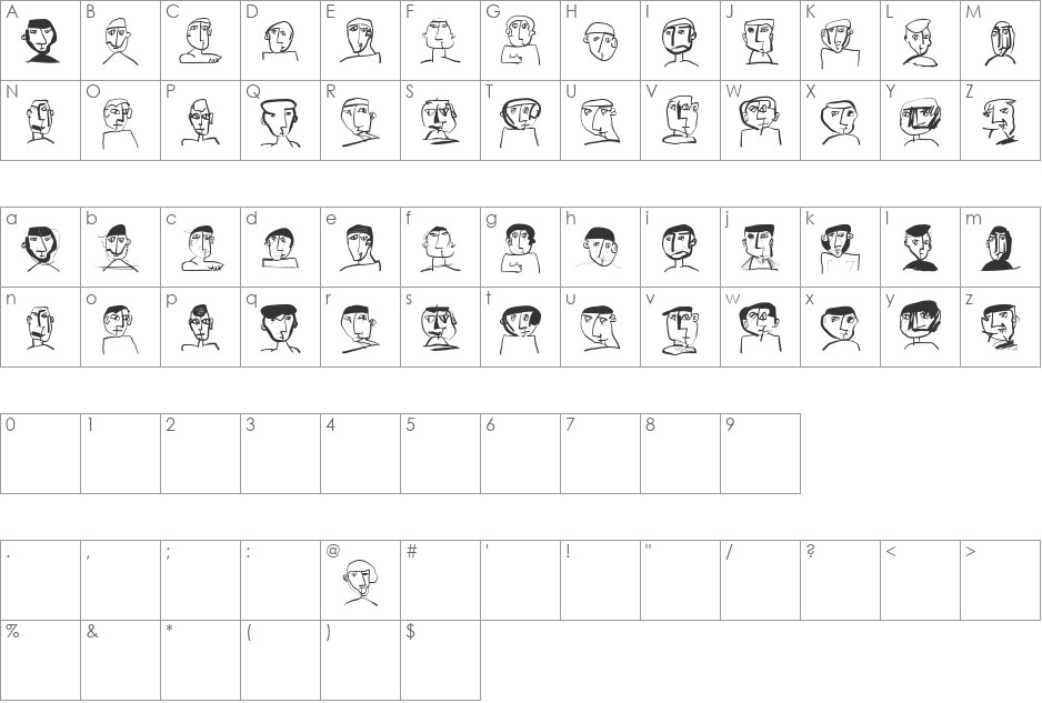 HarpersBizarre font character map preview