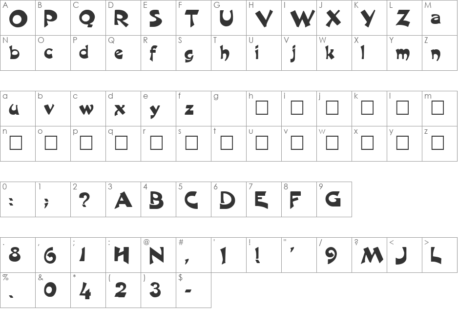Harquil font character map preview