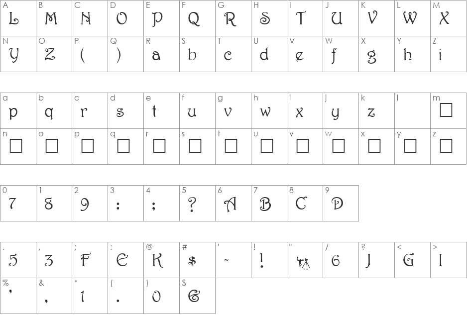 Harri font character map preview