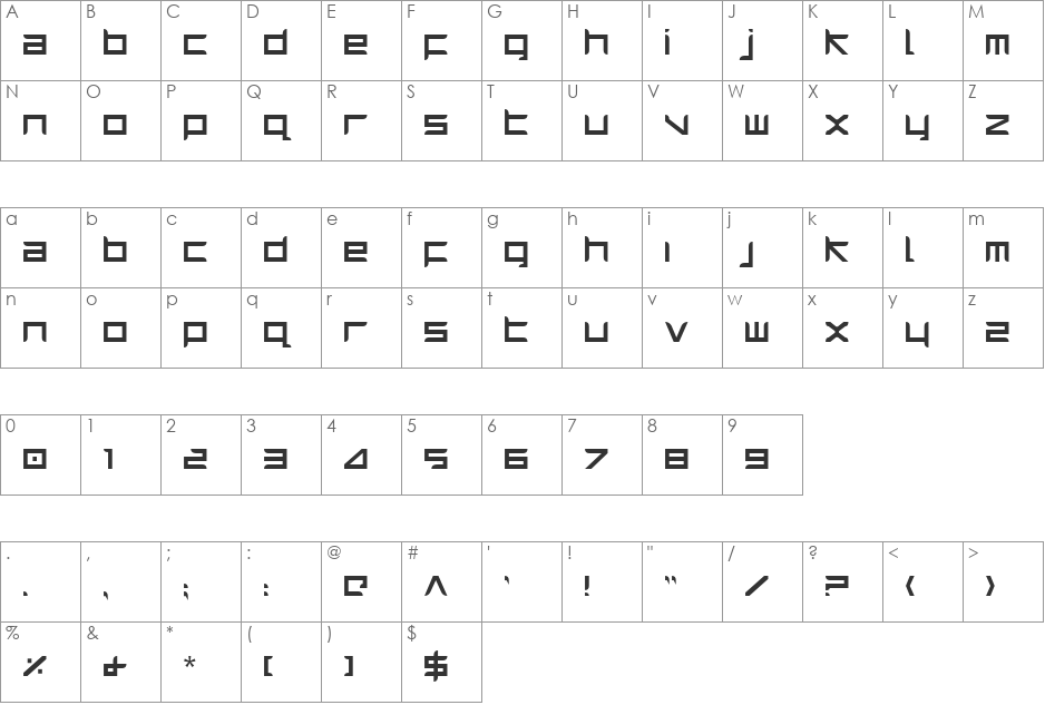 Harrier font character map preview