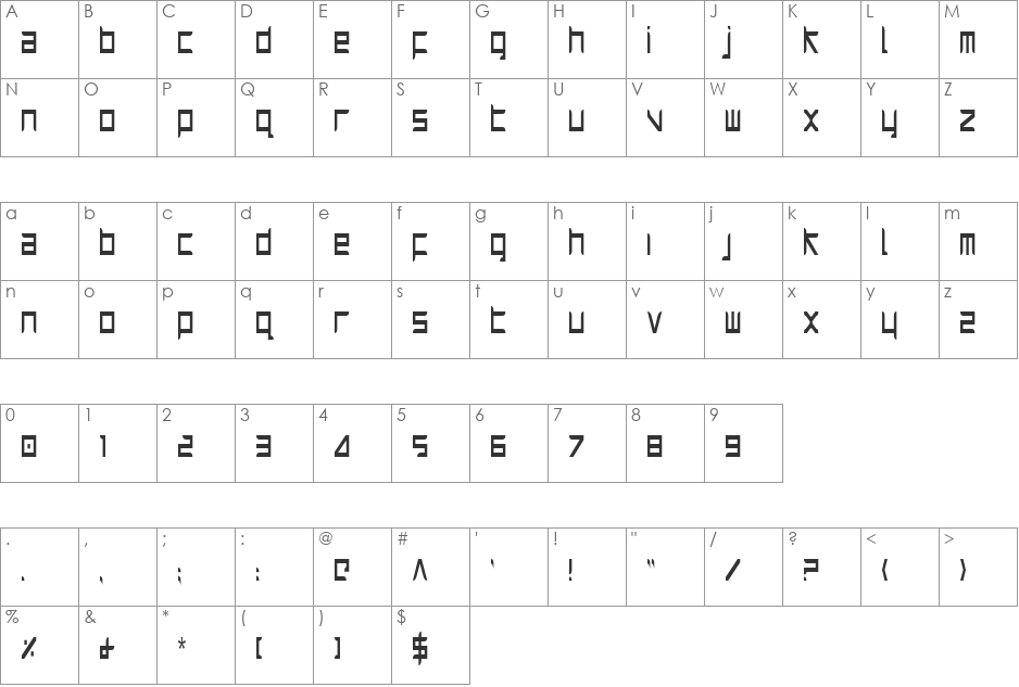 Harrier Condensed font character map preview