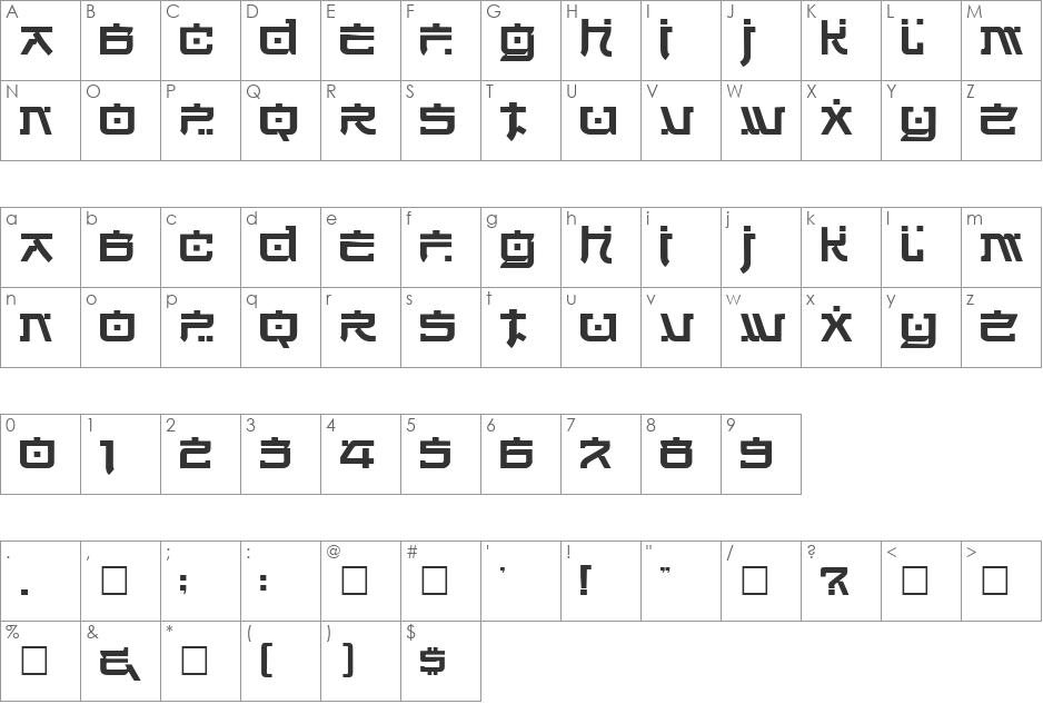 HARRIOT font character map preview