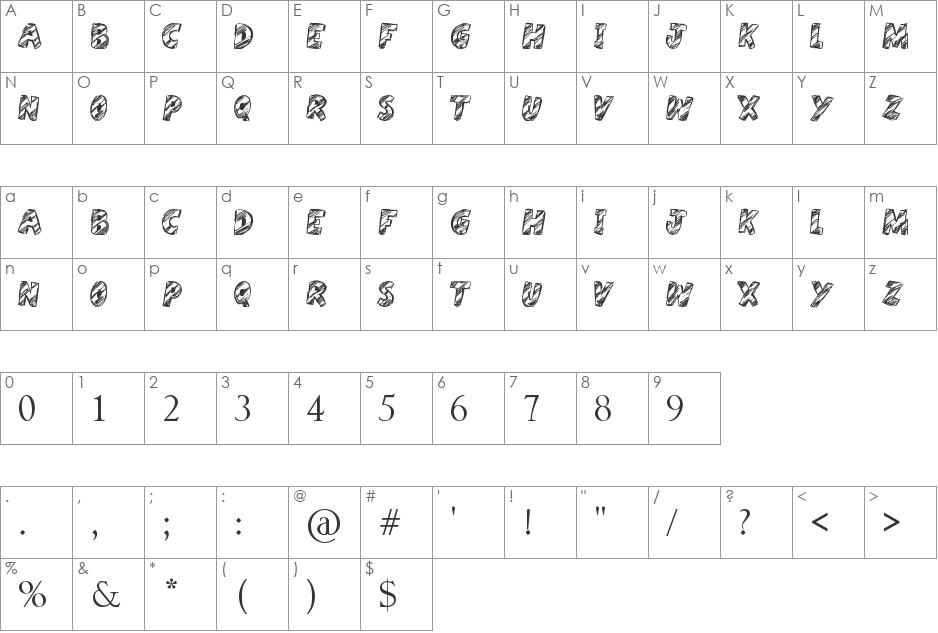 Harristoon font character map preview