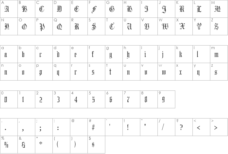 Harrowgate font character map preview