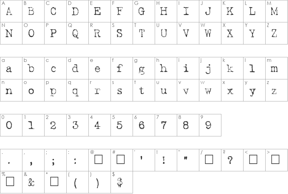 Harting2 font character map preview