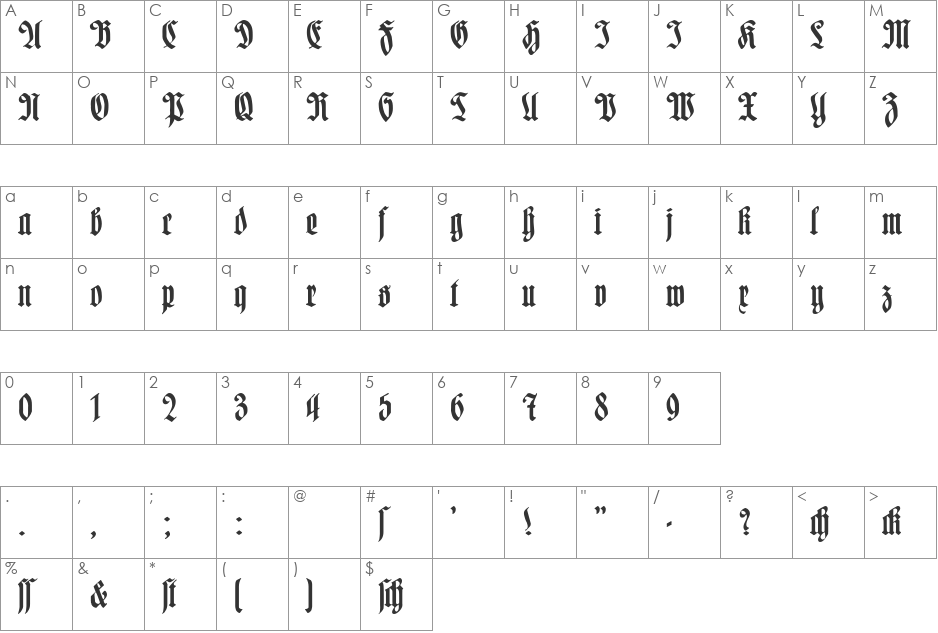 Hartwig-Schrift font character map preview