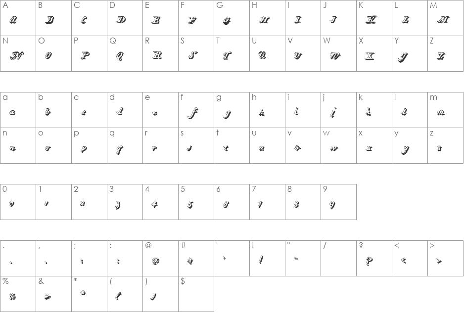 HartzVier font character map preview