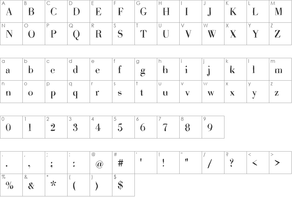 HasBodoniScribbled font character map preview
