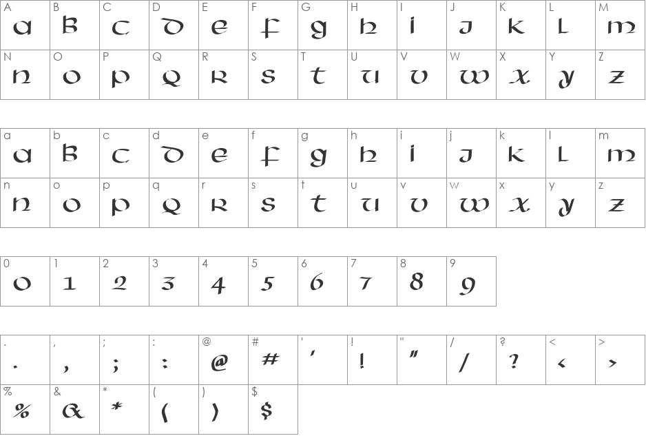 HassianUncial font character map preview