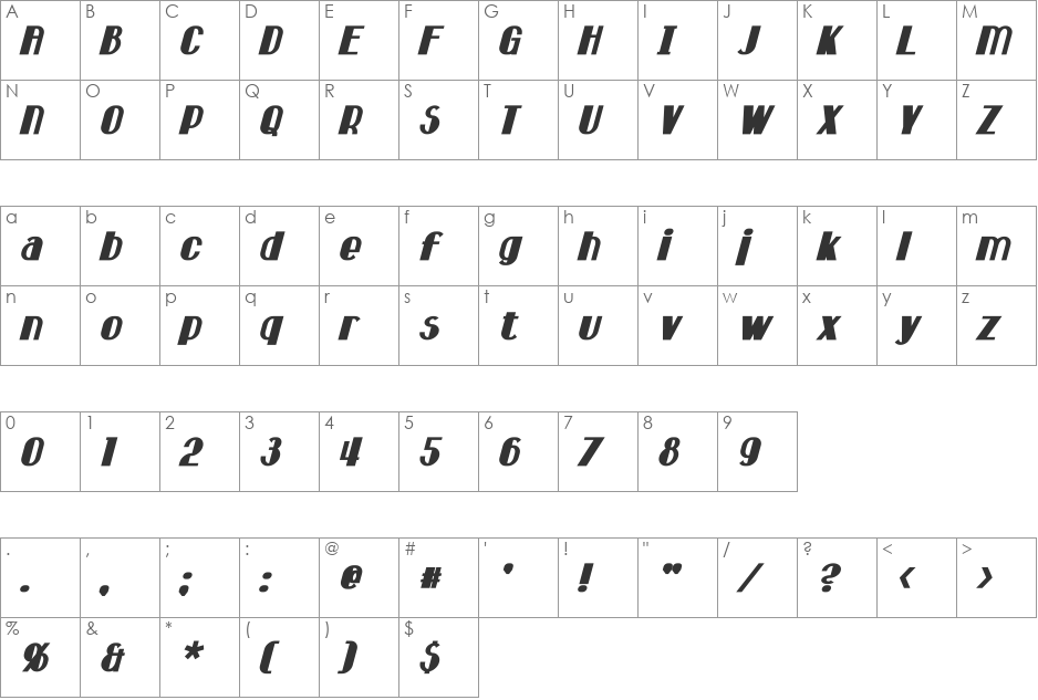 Hastings font character map preview