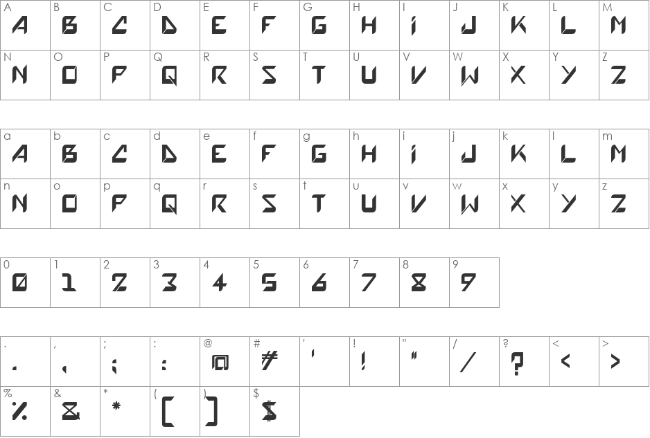Hatove font character map preview