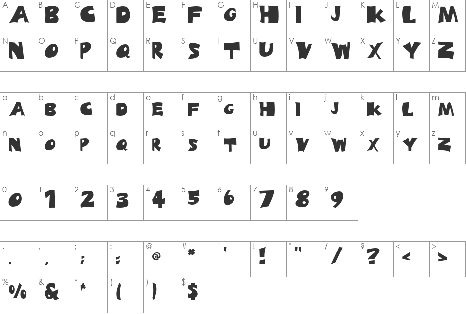 Hattrick font character map preview