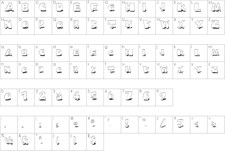 HattrickShadow font character map preview