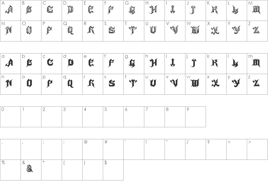 Haunted font character map preview