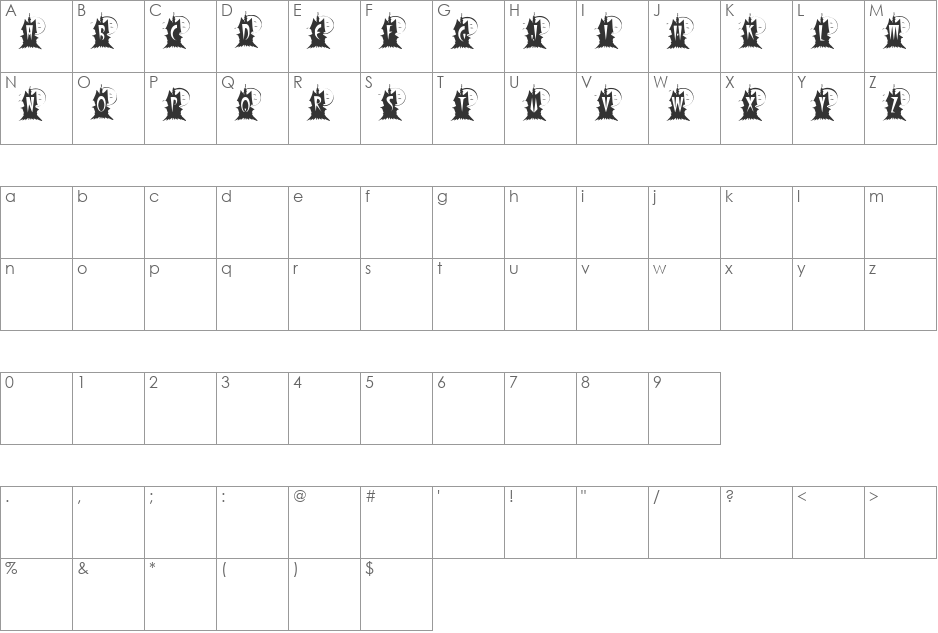 HAUNTED CAPS font character map preview