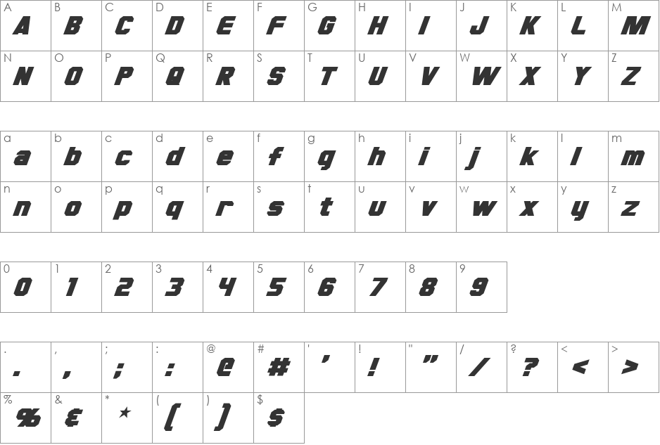 Hauser font character map preview