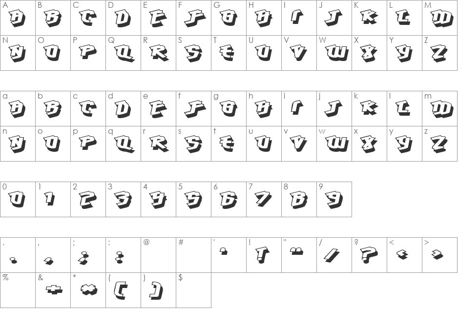 Hawkeye font character map preview