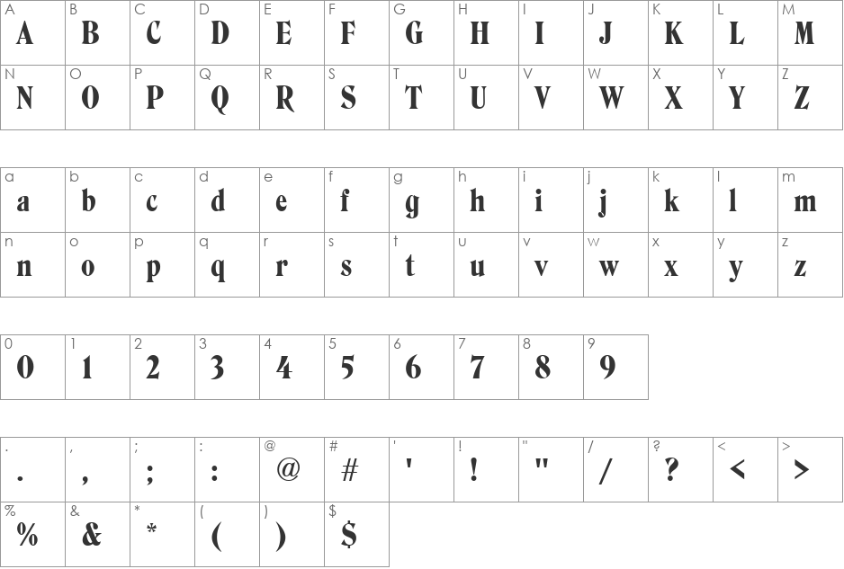Hawkins font character map preview
