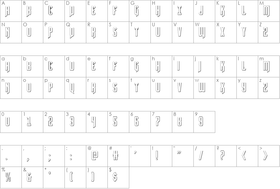 Hawkmoon 3D font character map preview