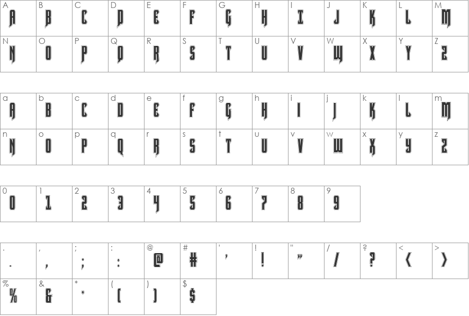 Hawkmoon Academy font character map preview