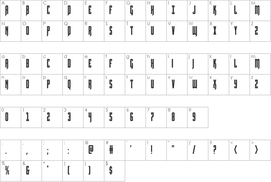 Hawkmoon Condensed font character map preview