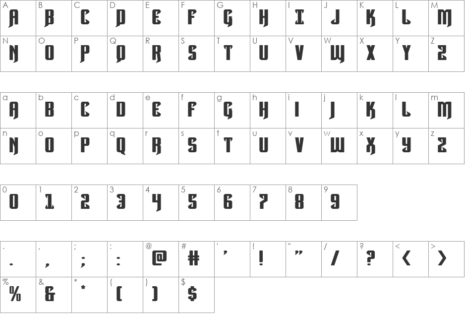 Hawkmoon Extra-expanded font character map preview