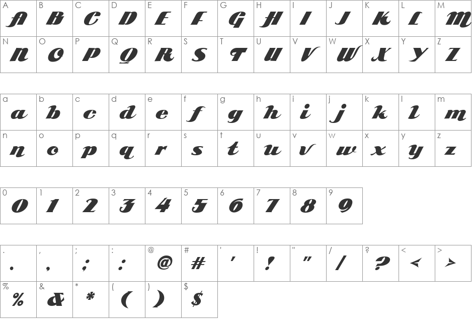 ARB 85 Poster Script JAN-39 font character map preview