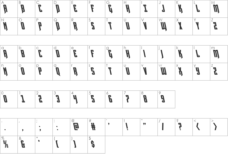 Hawkmoon Leftalic font character map preview