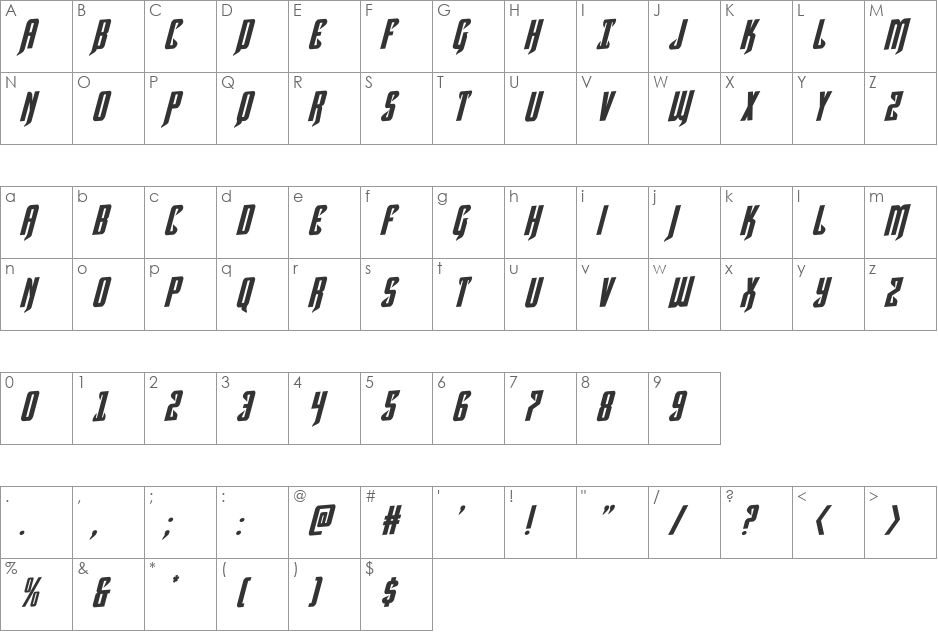 Hawkmoon Rotalic font character map preview