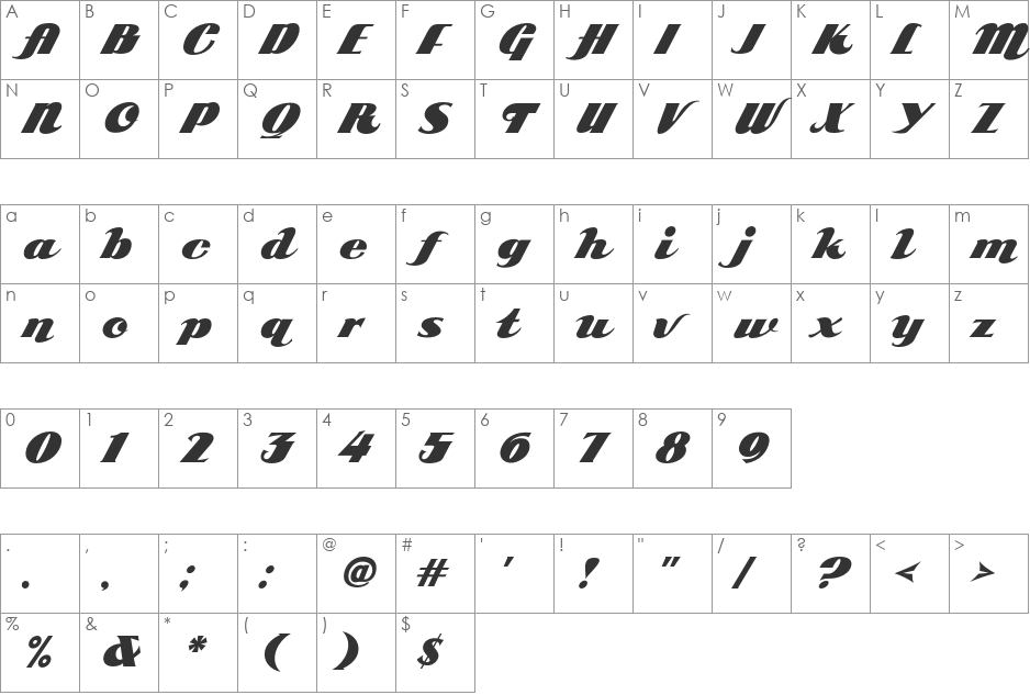 ARB 85 Poster Script JAN-39 font character map preview