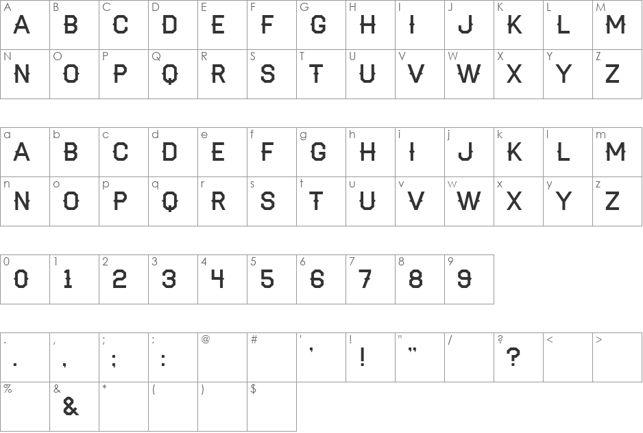 Haymaker font character map preview