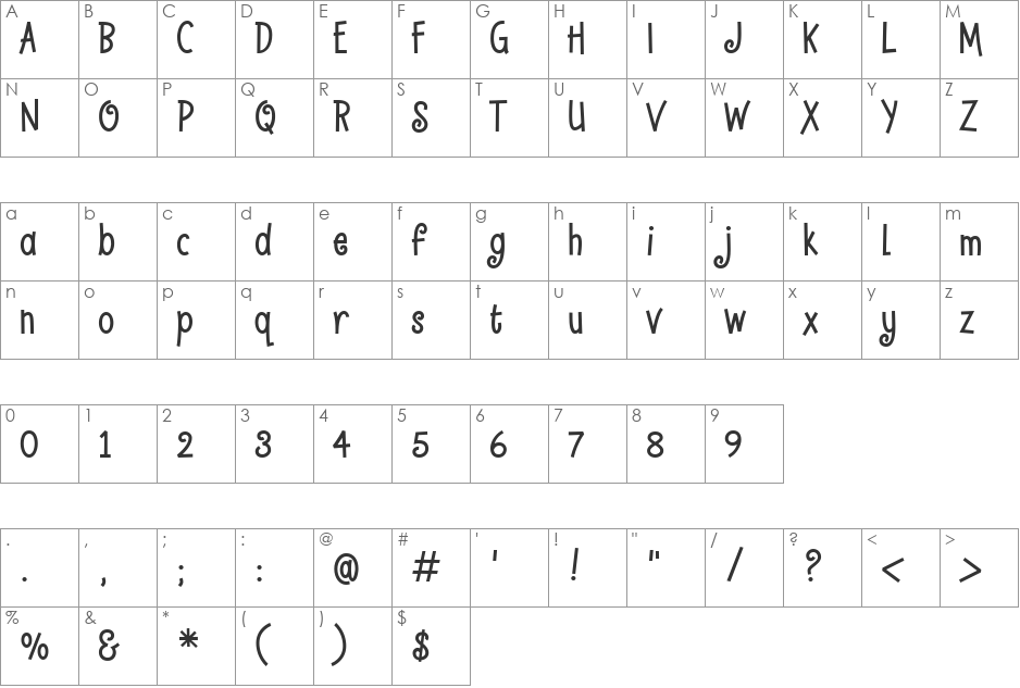 Hayseed font character map preview