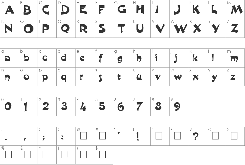 HAYWARD font character map preview