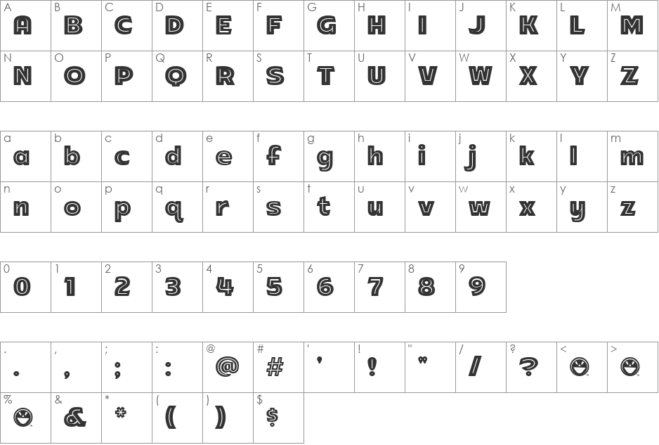 ARB-218 Big Blunt MAR-50 font character map preview